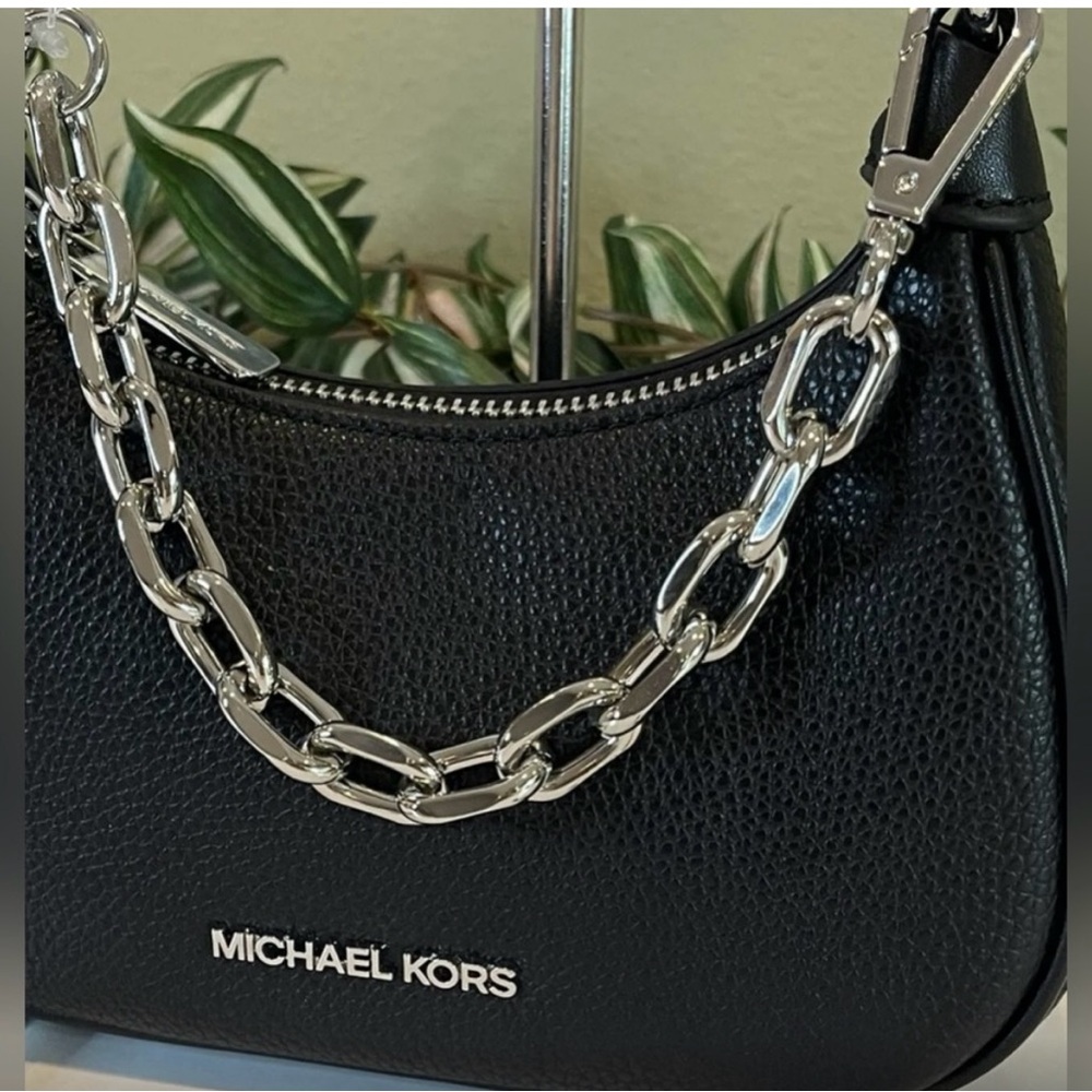 NWT Michael Kors Pebble Leather Cora Pouchette - Black with Silver Hardware - Picture 4 of 9